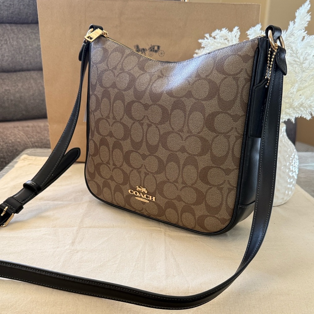 New, authentic Coach Signature Brown and Black crossbody bag